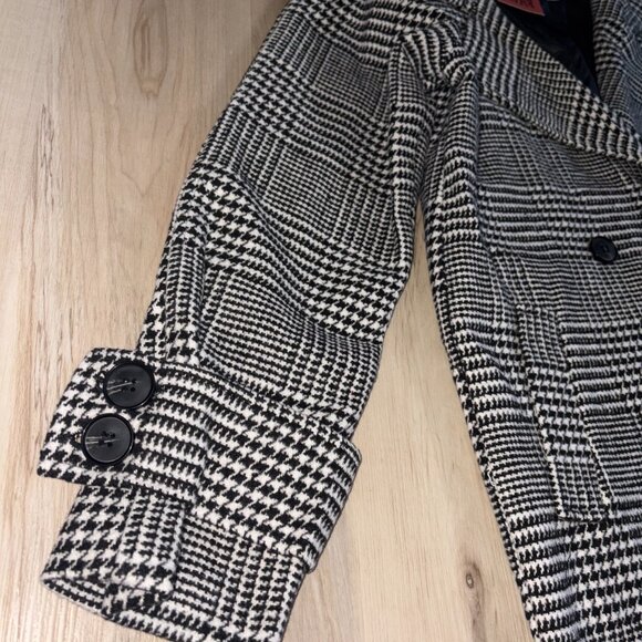 Black and White Plaid Woolen Pea Coat - Picture 4 of 8